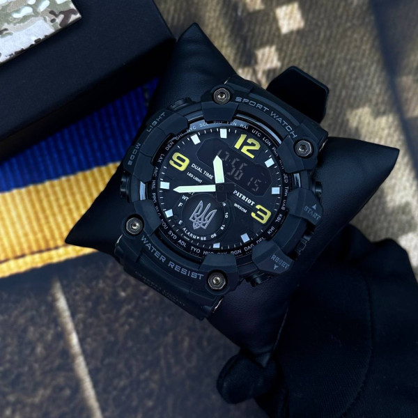 Годинник наручний Patriot 004BKUASI Тризуб срібло Чорні + Коробка