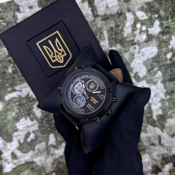 Годинник наручний Patriot 017BKWT Тризуб золото Black-White