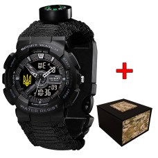 Годинник наручний Patriot 005 Тризуб золото Black Паракордовий ремінець Black + Коробка