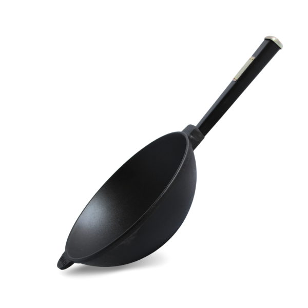 Чавунна сковорода Brizoll WOK 240х70 мм з дерев'яною ручкою Black