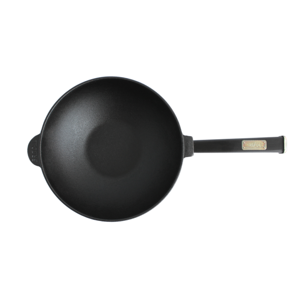 Чавунна сковорода Brizoll WOK 240х70 мм з дерев'яною ручкою Black