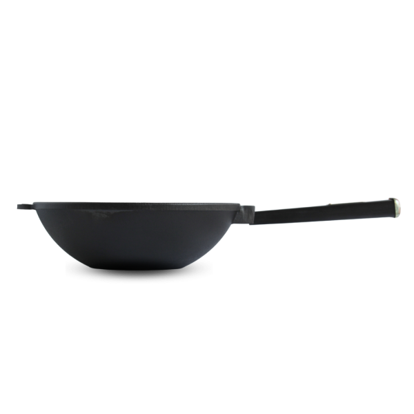 Чавунна сковорода Brizoll WOK 240х70 мм з дерев'яною ручкою Black
