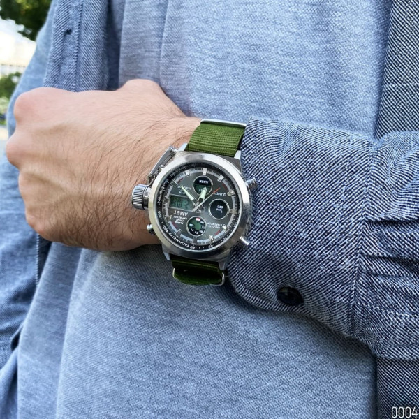 AMST 3003 Silver-Black Green Wristband