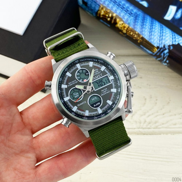AMST 3003 Silver-Black Green Wristband