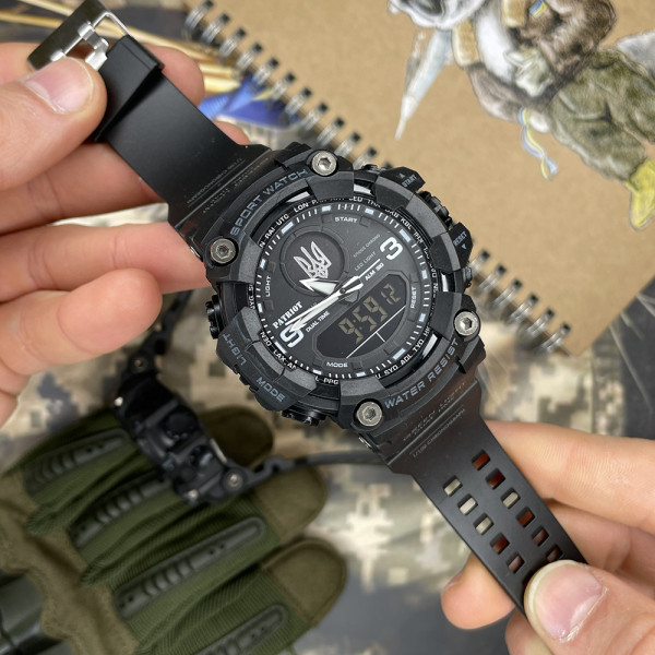 Годинник наручний Patriot 001BKUASI Тризуб срібло Чорні + Коробка.