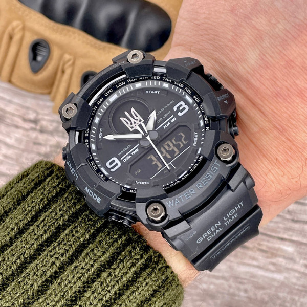 Годинник наручний Patriot 001BKUASI Тризуб срібло Чорні + Коробка.