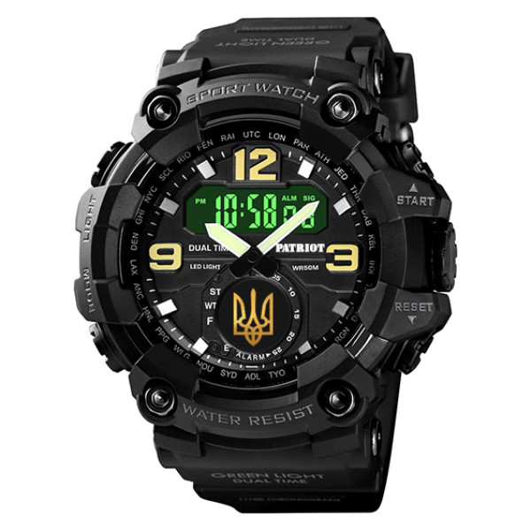 Годинник наручний Patriot 004BKUAGD Тризуб золото Чорні + Коробка.
