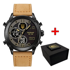 Годинник наручний Patriot 017BKBKBR Тризуб золото Black-Black-Light Brown.