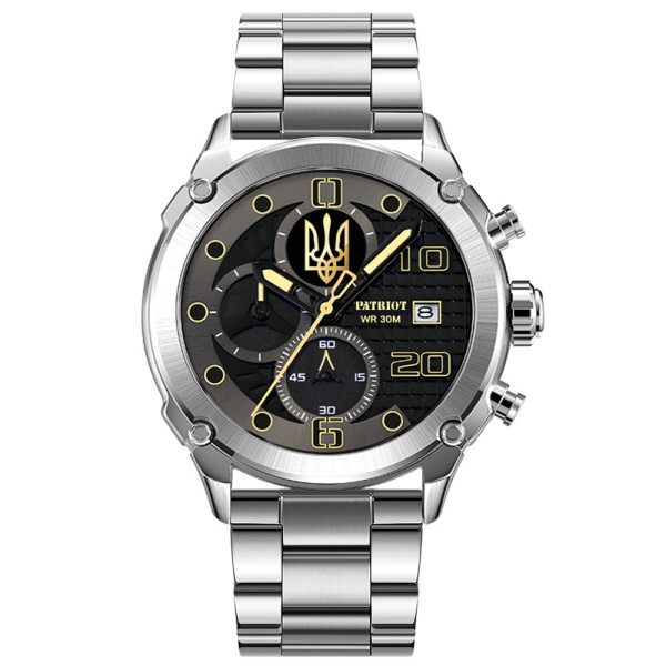 Годинник наручний Patriot 016 Тризуб золото Silver-Black Steel