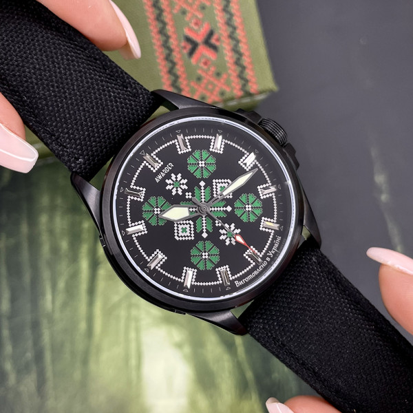 Годинник наручний Awarder Embroidery Black-Green Black Battery 10ATM