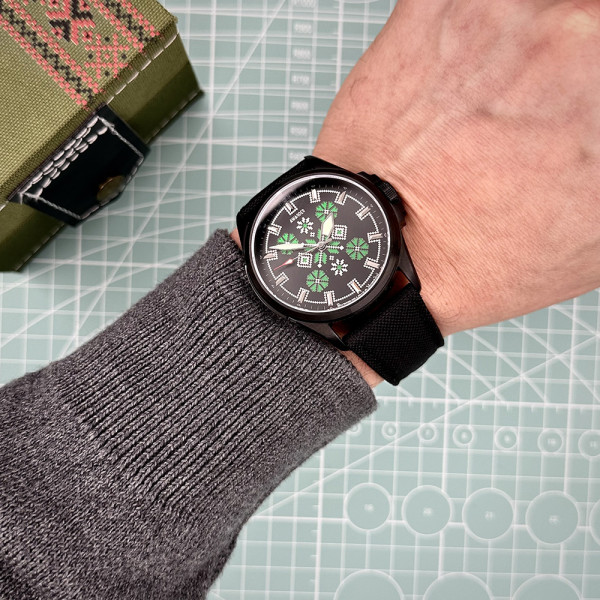 Годинник наручний Awarder Embroidery Black-Green Black Battery 10ATM