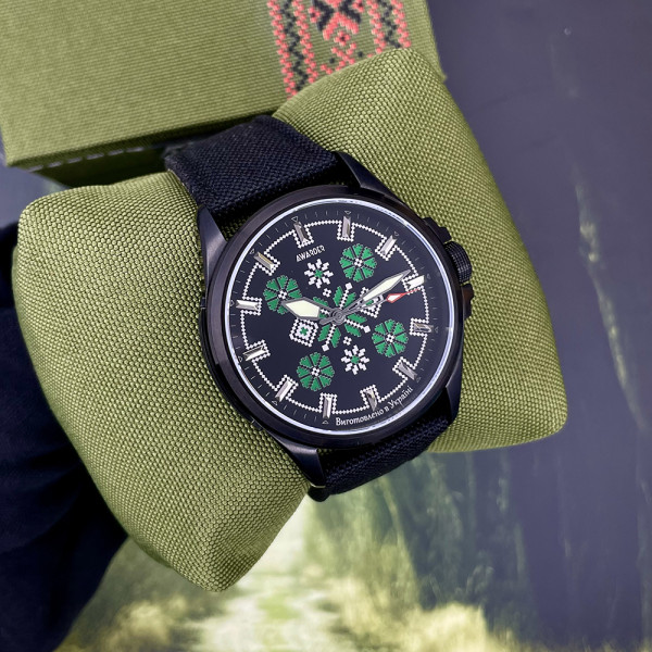 Годинник наручний Awarder Embroidery Black-Green Black Battery 10ATM