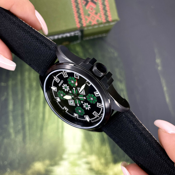 Годинник наручний Awarder Embroidery Black-Green Black Battery 10ATM
