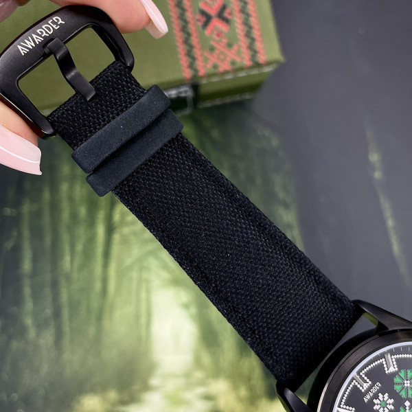 Годинник наручний Awarder Embroidery Black-Green Black Battery 10ATM