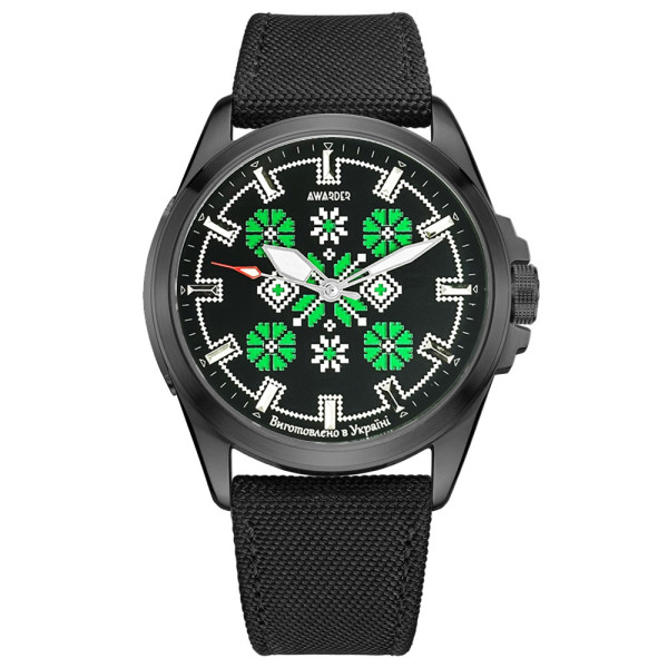 Годинник наручний Awarder Embroidery Black-Green Black Battery 10ATM
