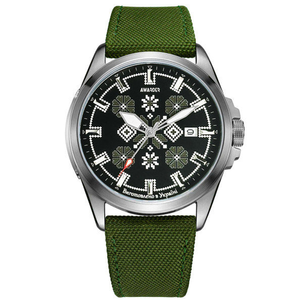 Часы наручные Awarder Embroidery Silver-Army Green Green Automatic 10ATM