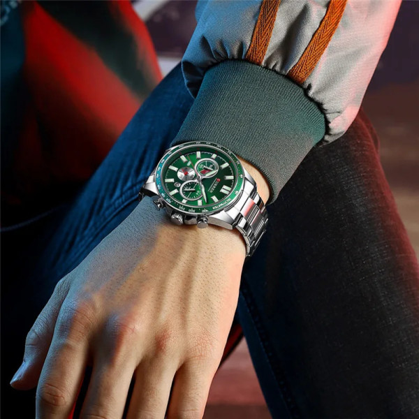 Curren 8418 Silver-Green, 1008-0330, Curren