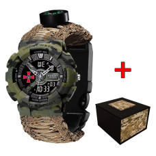 Годинник наручний Patriot 005CMGRSU ЗСУ Зелений камуфляж Паракордовий ремінець Desert Camo + Коробка