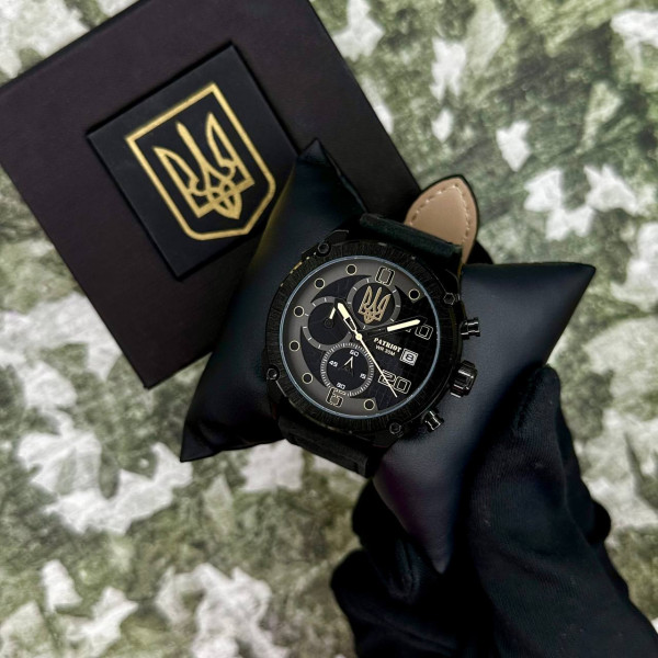 Годинник наручний Patriot 016 All Black Тризуб золото