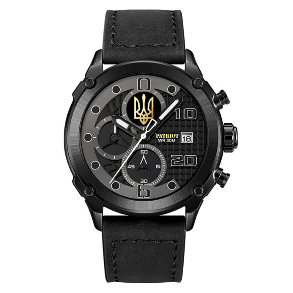 Годинник наручний Patriot 016 All Black Тризуб золото