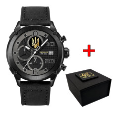 Годинник наручний Patriot 016 All Black Тризуб золото
