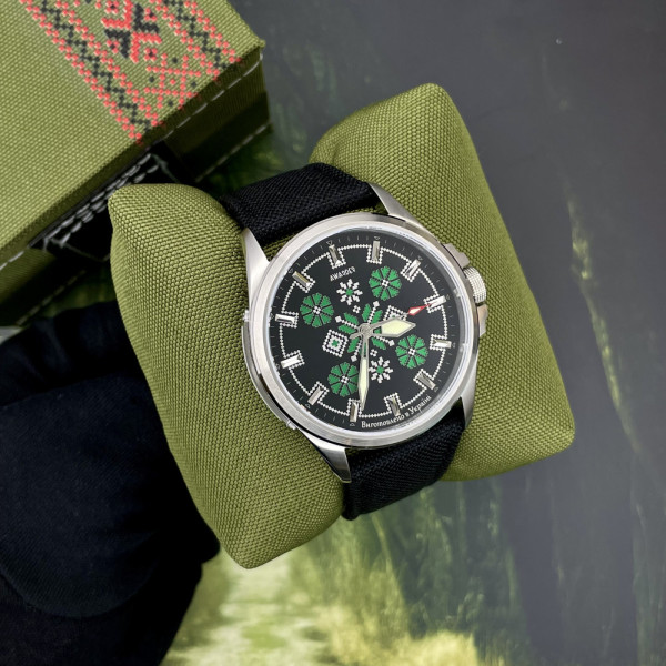 Часы наручные Awarder Embroidery Silver-Green Black Battery 10ATM