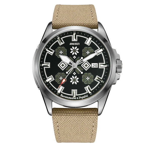 Годинник наручний Awarder Embroidery Silver-Army Green Khaki Automatic 10ATM