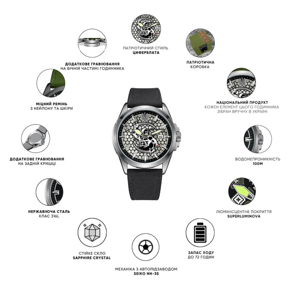 Годинник наручний Awarder Cossack Black-Black Automatic 10ATM