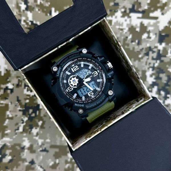 Годинник наручний Patriot 012AGPO Поліція Чорні з зеленим  + Коробка.