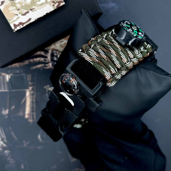 Годинник наручний Patriot 005BKSU ЗСУ Чорні Паракордовий ремінець Camo Green+ Коробка.