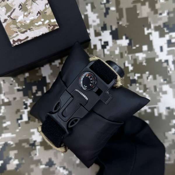 Годинник наручний Patriot 005 Тризуб золото Army Green Паракордовий ремінець Khaki  + Коробка.