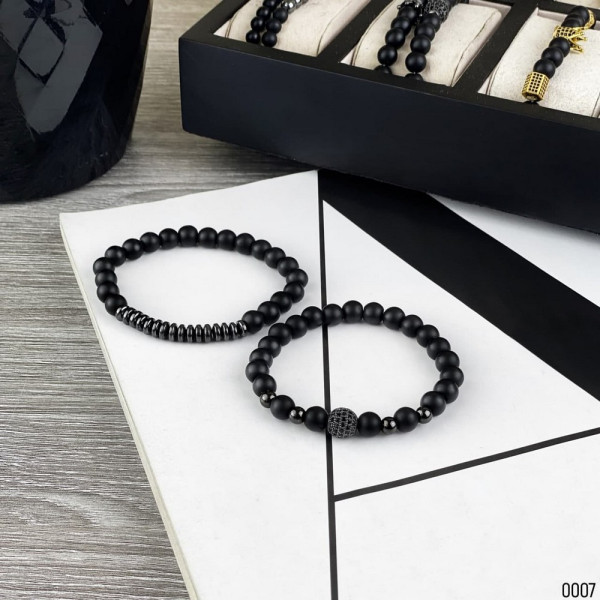 2B Rich Bracelet Sphere 8 mm, 19 cm Black-Silver