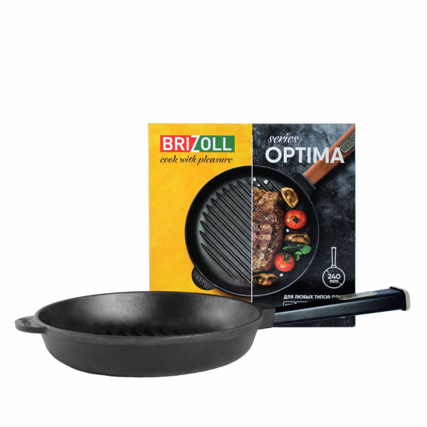 Чугунная сковорода гриль Brizoll Optima-Black 240х40 мм