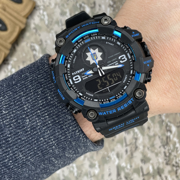 Годинник наручний Patriot 001BUPO Поліція Чорні з синім + Коробка