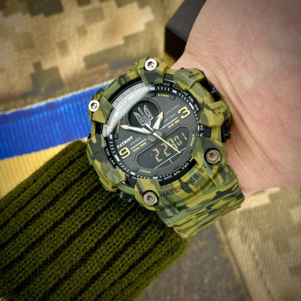 Годинник наручний Patriot 001CMGRUASI Тризуб срібло Зелений камуфляж + Коробка.