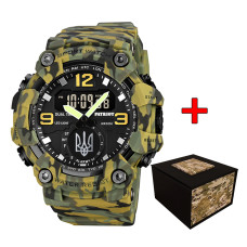 Годинник наручний Patriot 003CMGRUASI Тризуб срібло Зелений камуфляж + Коробка.