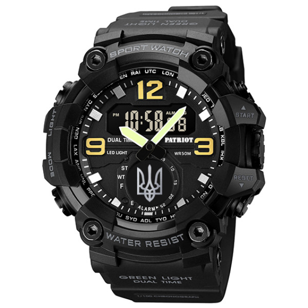 Годинник наручний Patriot 003BKUASI Тризуб срібло Чорні + Коробка.