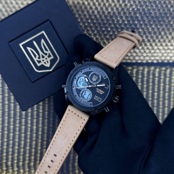 Годинник наручний Patriot 017BKLTBN Тризуб злото Black-Light Brown