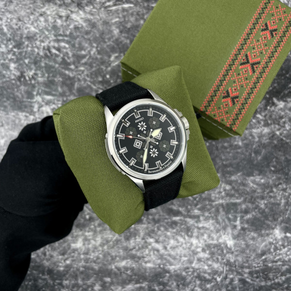 Годинник наручний Awarder Embroidery Silver-Army Green Black Battery 10ATM