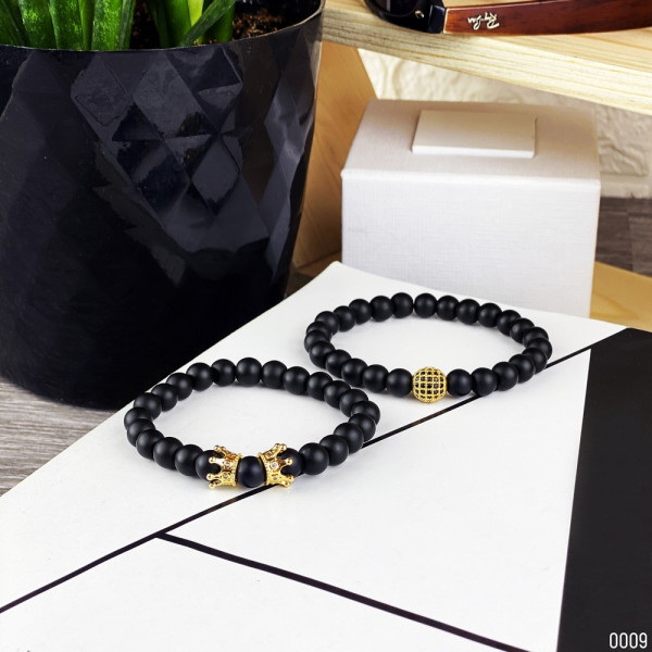 2B Rich Bracelet Sphere 8 mm, 19 cm Black-Gold