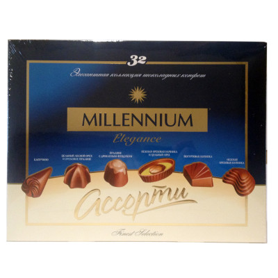 Конфеты Millennium Elegance ассорти 285 г (32 конфеты), 4820075500856, Шоколадная фабрика Millennium