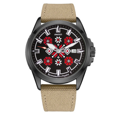 Годинник наручний Awarder Embroidery Black-Red Khaki Automatic 10ATM, 1202-0032