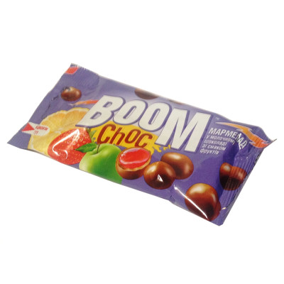 Мармелад BOOM Choc у молочному шоколаді зі смаком фруктів 45 г, 4820005197316, Шоколадная фабрика Millennium