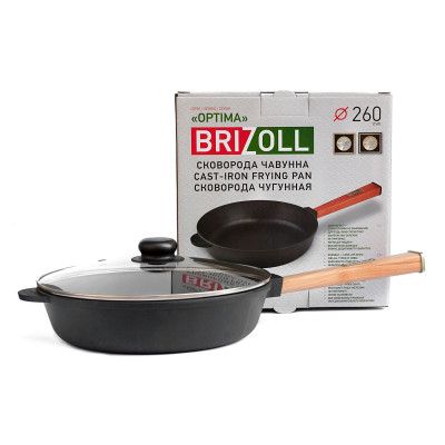 Сковорода чугунная Brizoll Optima 260х60 мм с крышкой, 2660О-Р-С-plv