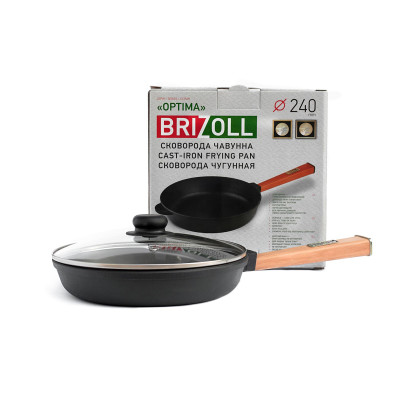 Сковорода чугунная Brizoll Optima 240х40 мм с крышкой, 2440О-Р-С-plv