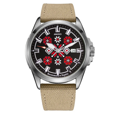 Годинник наручний Awarder Embroidery Silver-Red Khaki Automatic 10ATM, 1202-0026