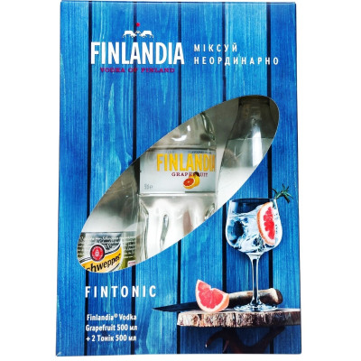 Водка Finlandia Grapefruit 0.5 л 37.5% + Швепс Indian Ton ж/б 330 мл 2 шт, 5099873713655, Finlandia