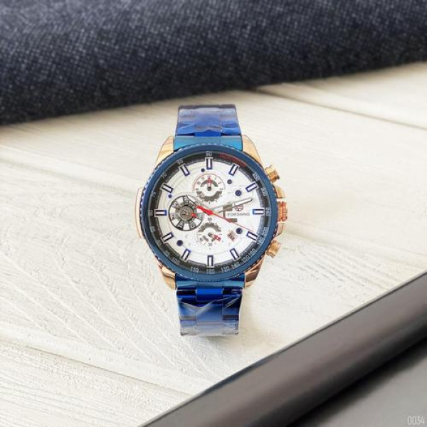 Наручний годинник Forsining 1137 Blue-Cuprum-White