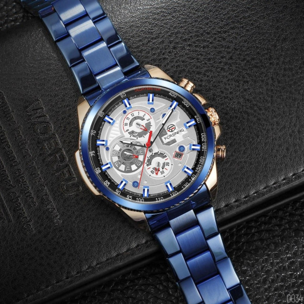 Наручний годинник Forsining 1137 Blue-Cuprum-White